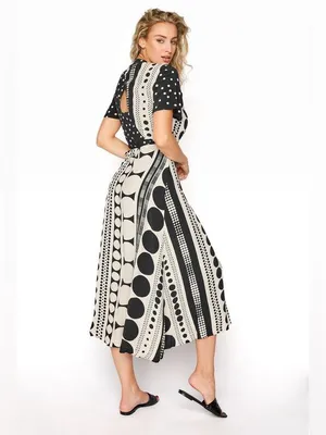 NWT Long Tall Sally Mix Spot Print Wrap Black/Ivory Polka Dot Maxi Dress Size 14 thumbnail 5