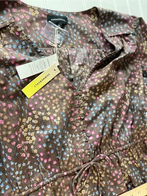 New Summersalt Countryside Poplin Floral Prairie‎ Midi Dress Brown thumbnail 6
