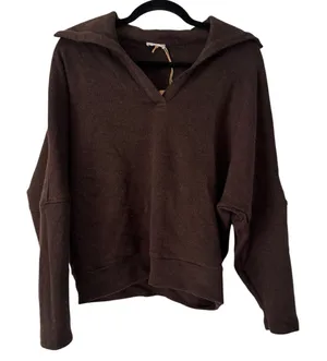 NWT OGL Cozy Collared Batwing V Neck Pullover Brown Sweater Women’s Medium thumbnail 1