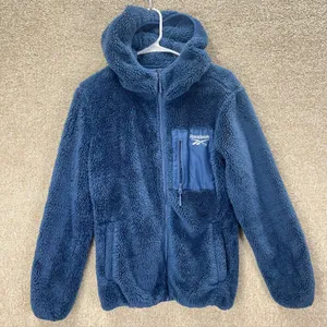 Blue‎ sherpa hoodie faux fur front pockets comfy small sherpa hoodie zip jacket thumbnail 1