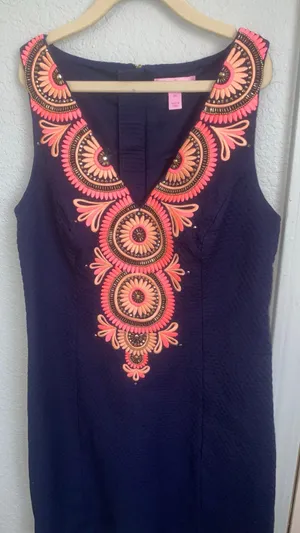 Lilly Pulitzer Embroidered Navy Medallion Janie Shift Dress 00 Preppy Coastal thumbnail 6