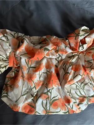 Entro Floral Off-Shoulder Top bandeau style in Orange & green thumbnail 2