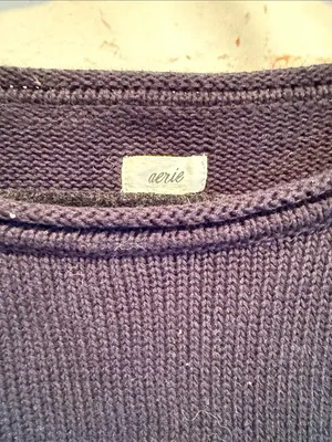 Aerie Black White Striped Crewneck Sweater chunky oversized xs pullover cotton thumbnail 3