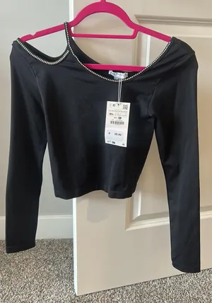 Zara Black Rhinestone Long Sleeve Top thumbnail 1