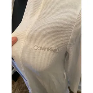Calvin Klein Sleepwear White Waffle Knit Open Front House Coat Robe Cover Up thumbnail 3