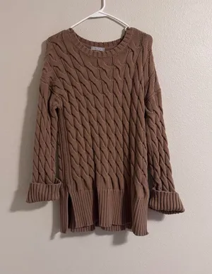 J. Crew Cable Knit Scoop Neck Sweater - Taupe Brown thumbnail 1