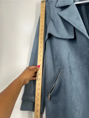 Magaschoni Dusty Blue Faux Suede Open Front Moto Jacket XL thumbnail 13