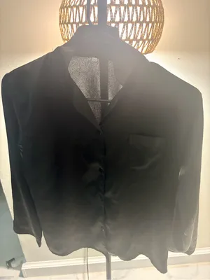 Black Button-Down Satin Shirt - Women thumbnail 1