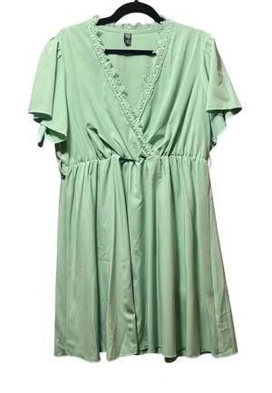 SHEIN Curve Mint Green Lace Trim V-Neck Empire Waist Flutter‎ Sleeve Dress 1XL thumbnail 1
