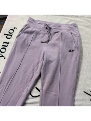 DKNY Ladies Plush Cotton Warm Cozy Fleece Draw String Jogger Lavender S thumbnail 2
