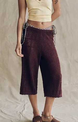 Free People knit crochet capris in brown NEW thumbnail 1