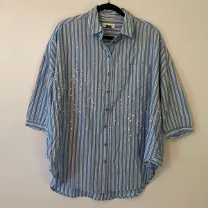Pilcro Anthropologie Blue Stripe Button Down Shirt Preppy Oversized XS / Small thumbnail 2