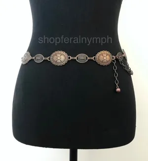 Y2K Boho Antique Bronze Medallion Chain Belt, Fits 22–37.5 Inches, X7GA1174 thumbnail 1