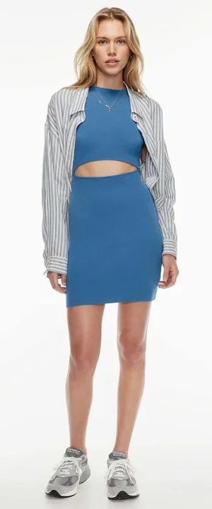 Wilfred Free Cut Out Knit Mini Dress Blue thumbnail 1