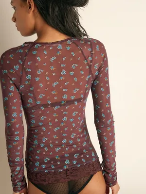 NWT Free People Midnight Spark Layering Top in Brown Combo thumbnail 3