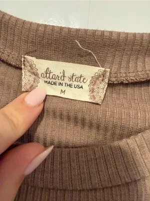 Altar’d State Ribbed Short-Sleeve Ruched Bodycon Dress‎ in Taupe thumbnail 2