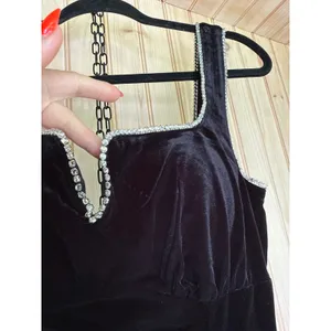 Lulus Posh Sparkle Black Velvet Rhinestone Notched Midi Dress Night Out Medium thumbnail 5