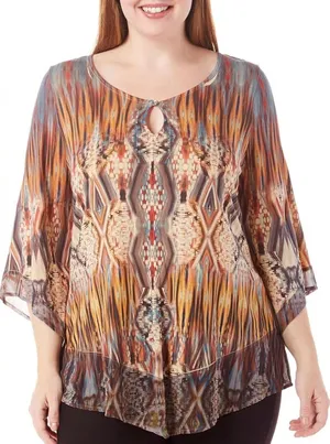 Energe World Wear Multicolor Abstract Boho Pattern Ethnic Tunic Lace Detail sz M thumbnail 1