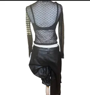 Mind‎ Code Black Sheer Mesh Polka Dot Long Sleeve Top Womens Small Y2K thumbnail 4