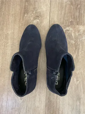 Diba Leather Suede Booties Size 7.5 Navy Blue Ankle Boots Side Zip Boho Western thumbnail 5