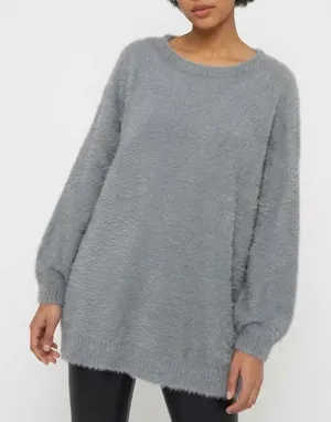 Sweater Womens XL Charcoal Gray Drop Shoulder Long Sleeve Round Neck Pullover thumbnail 1