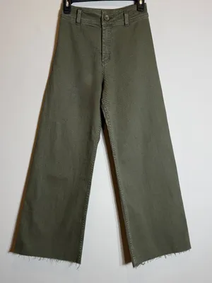 Miou Muse Wide Leg Denim Jeans Women's Small Faded Olive Raw Hem Festival NWOT thumbnail 7