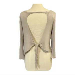 West Of Melrose Gray Open Back Long Sleeve Knit Top thumbnail 2