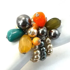 Triple strand faux pearl cluster beaded bracelet thumbnail 4