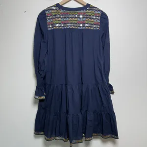 Pomander Place Womens‎ 100% Cotton Kenzo Dress M Navy Embroidered Sequin Tiered thumbnail 10