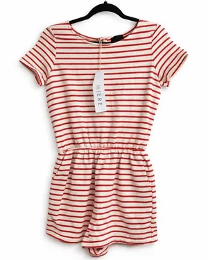 Lumiere Womens Large Red Ivory Striped Cotton Romper NWT Nautical Coastal thumbnail 1