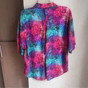 Vintage 90s Red Hot rayon funky boho button down Size Large Pink thumbnail 2