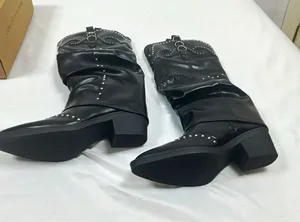 IDIFU Women’s Black Western knee high Studded Buckle Pointed Toe Boots 8 thumbnail 1