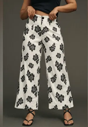 Anthropologie Maeve The Colette Wide-Leg Embroidered Pants thumbnail 1