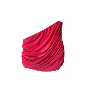 Norma Kamali‎ One Shoulder Diana Crop Top S Pink Ruched Draped Glam Barbiecore thumbnail 4