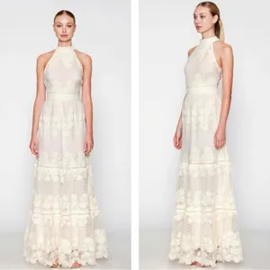 Champagne & Strawberry Tiered Maxi Dress With Crochet Trim & Floral Appliqué thumbnail 11