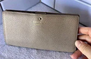Kate Spade Pebble Leather Wallet Tan Beige Compact ID Multiple Pockets Womens thumbnail 1