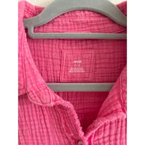 Aerie Gauzy Button Down Shirt Womens Small Pink Oversized Beachy Travel Resort thumbnail 3