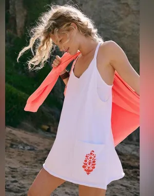 NWT Free People Movement Hot Shot Logo Mini Dress In White/Scarlet Buti Combo Size: M No refunds or cancellations thumbnail 1