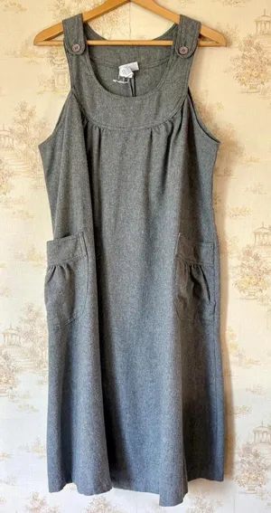 Vintage 70s 80s Miss Joni Grey Wool Blend Pinafore Jumper Dress XL XXL thumbnail 1