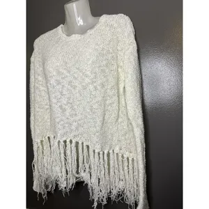 American Eagle Outfitters Sweater Womens Large White Fringe Open Back Pullover thumbnail 4