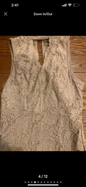 Privy floral nude lace choker neck/an asymmetrical tulip hemline bodycon dress L thumbnail 13