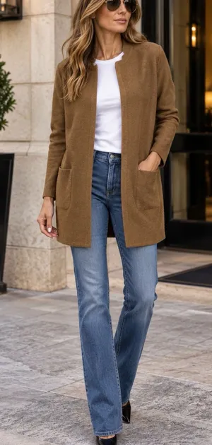J. Crew 100% Cotton Brown Open-Front Long Cardigan thumbnail 1
