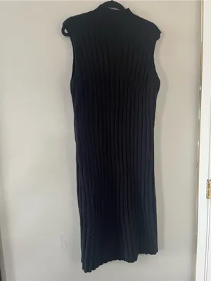 Black Ribbed Knit Midi Dress Large Sleeveless Mock Neck Minimalist Capsule thumbnail 6