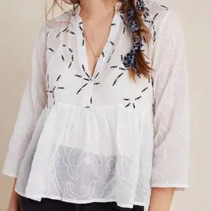 Amit Aggarwal Anthropologie Ramona Embroidered White Babydoll Top SIZE XSMALL thumbnail 1