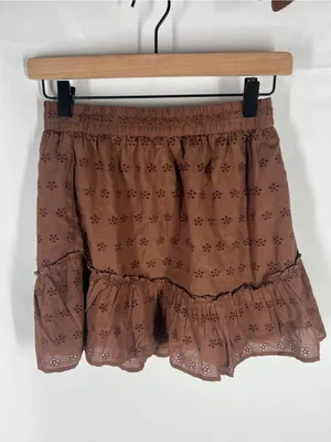 Hollister Brown Eyelet Puff Sleeve Crop Top & Ruffle Mini Skirt Set S/XS thumbnail 5