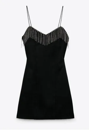 Black Rhinestone Fringe Mini Dress thumbnail 1