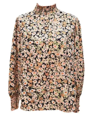Sanctuary -665 NWT Kylie Smocked Top Long Sleeve Blouse Black Blush Floral‎ M thumbnail 1
