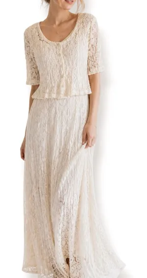 Vintage Nostalgia Lace Maxi Dress‎ Cream Romantic Cottagecore Small Deadstock thumbnail 1