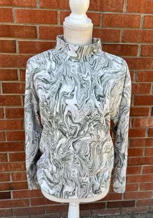 Zara Top Size S Long sleeved Khaki Green Cream Marble Print Mock/turtle Neck thumbnail 1