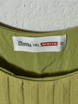 Olive Green Linen Blend Boho Tiered Ruffle Babydoll Mini Dress Small Sundress thumbnail 6